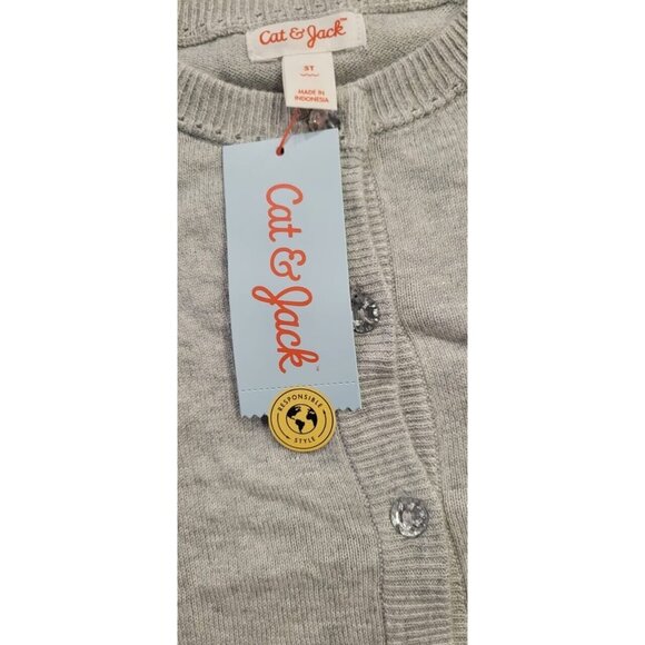 Cat & Jack Button Up Cardigan Girls 5T Heather Grey Long Sleeve NEW - Picture 4 of 5